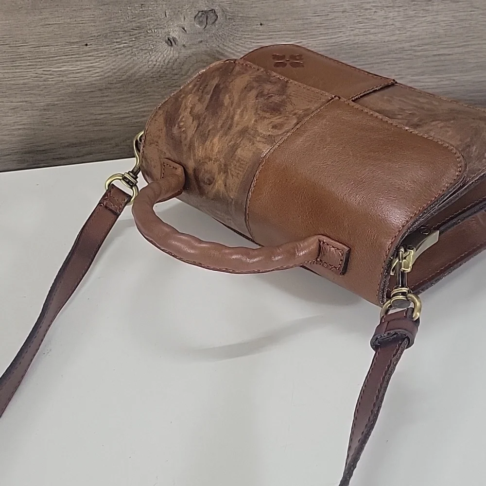 Patricia Nash Brown Patchwork Leather Top-Handle Crossbody Bag